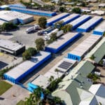 self storage facility in north rockhampton as an aerial view showing storage sheds and drive up access